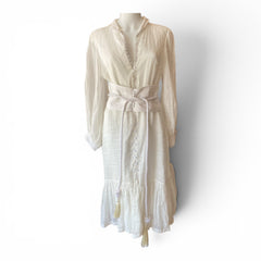 Andrés Otálora Pura Linen Midi Dress with Belt – White – Size 6