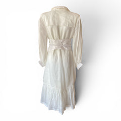 Andrés Otálora Pura Linen Midi Dress with Belt – White – Size 6