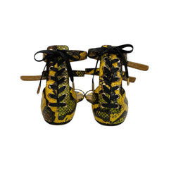 Aquazzura Multicolor Python Ankle Strap Flat Sandals Yellow Black Snakeskin Lace-Up - Μέγεθος 40