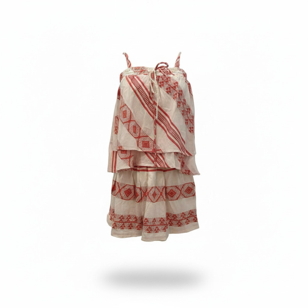 August Red and White Embroidered Top and Shorts Summer Set