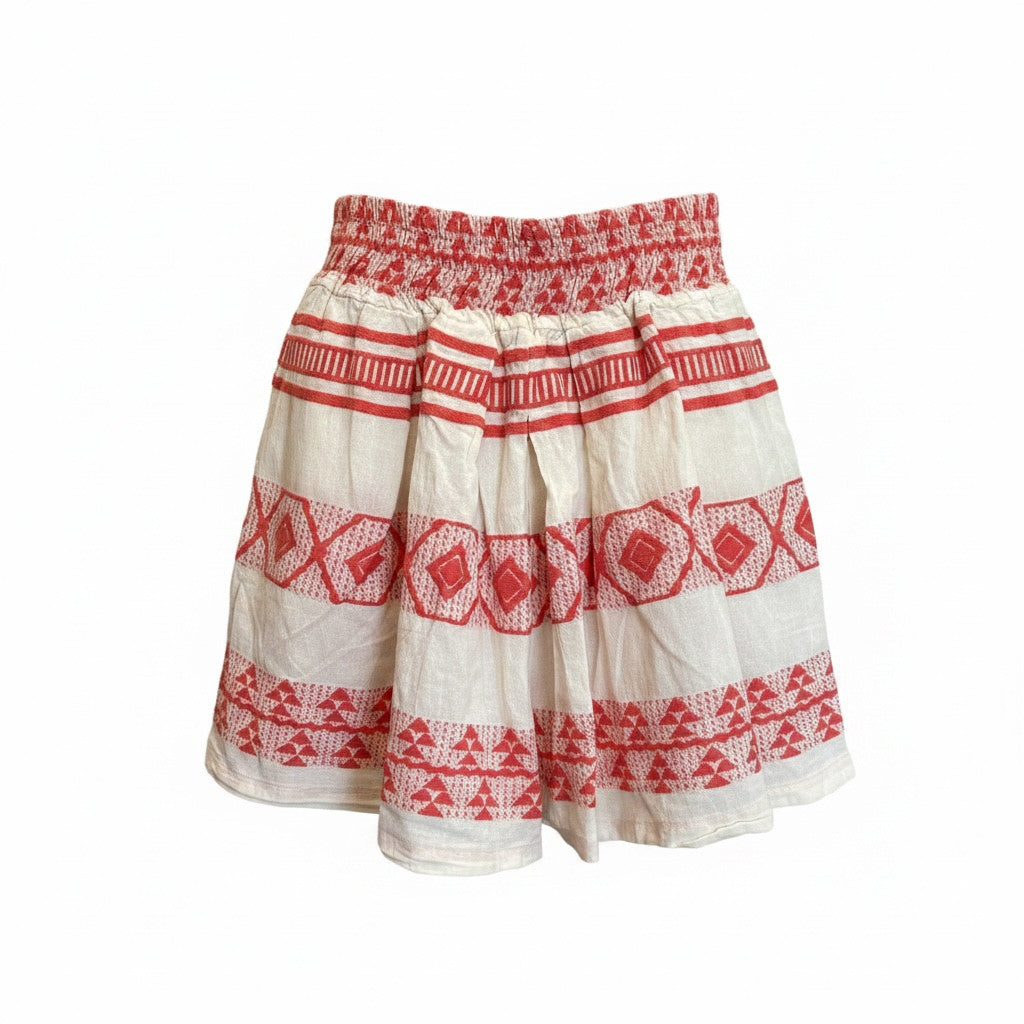 August Red and White Embroidered Top and Shorts Summer Set