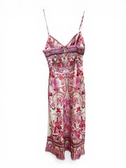 Camilla Botanical Novella Silk Dress Pink Floral Butterfly Print Bias Cut - Size L