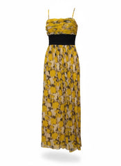 BCBGMaxAzria Accordion Pleated Maxi Dress – Yellow & Black – Size 6