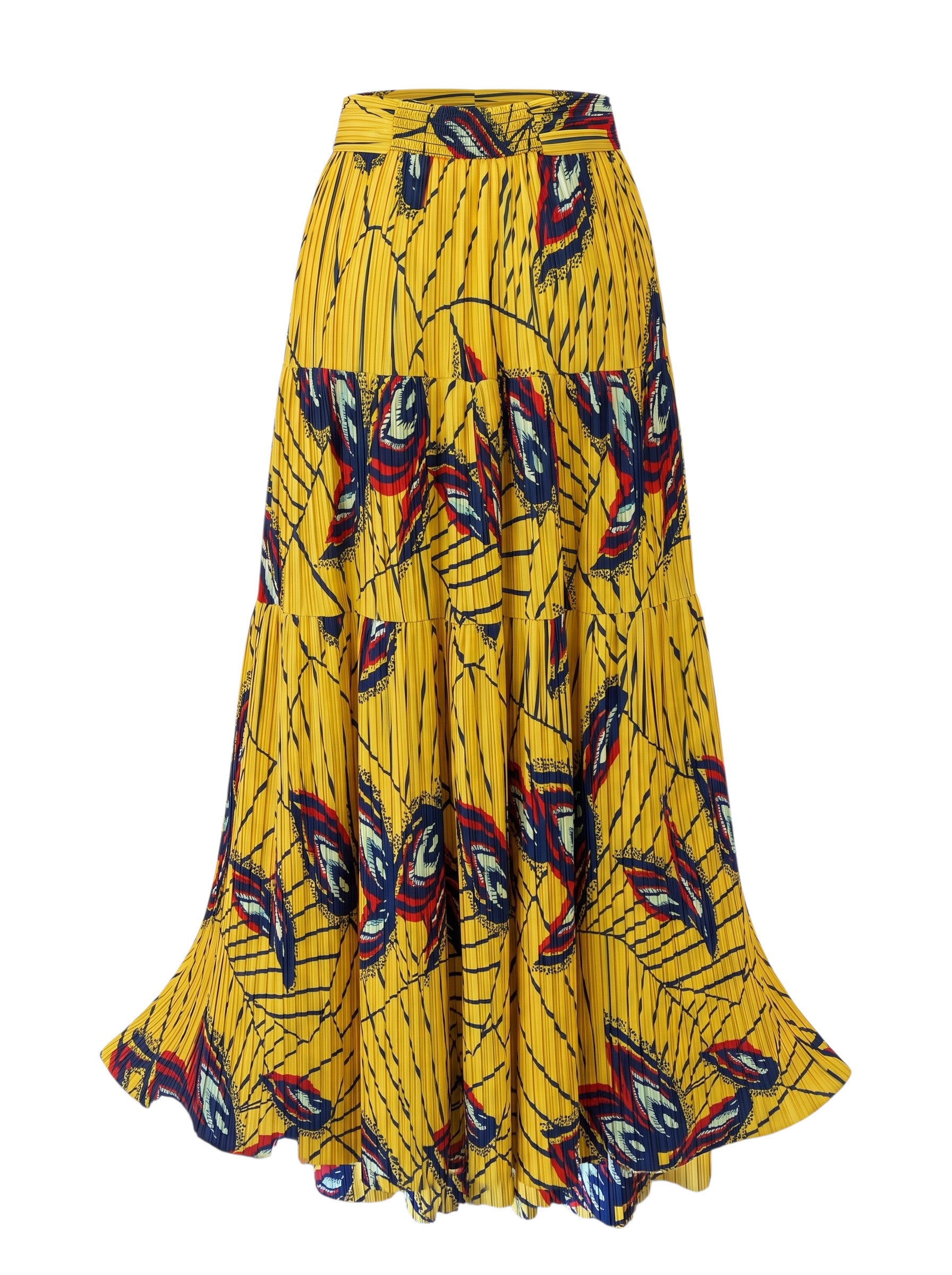 Ba&sh Yellow Pleated Printed Maxi Skirt – Size 2