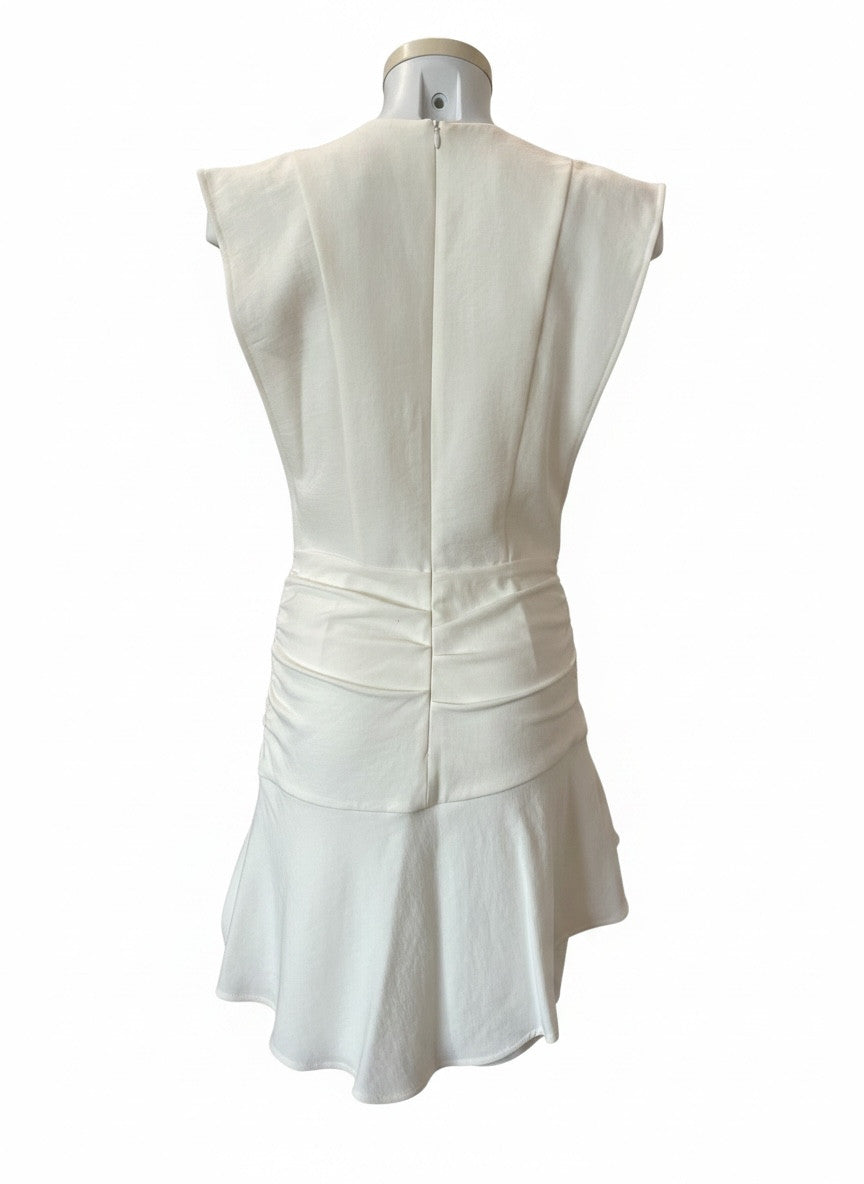 Ba&sh Jess White Sleeveless Mini Dress – Asymmetric Ruched Designer Dress – Size 2