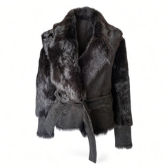 Balmain Lambskin Shearling Belted Jacket – Black – Size 38