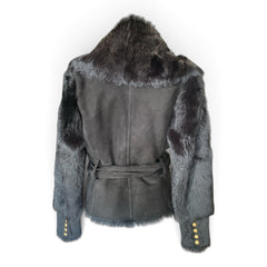 Balmain Lambskin Shearling Belted Jacket – Black – Size 38