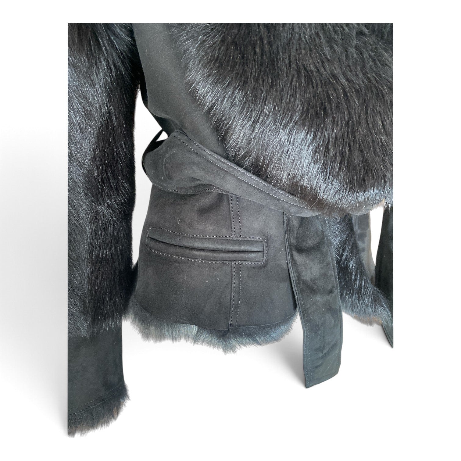 Balmain Lambskin Shearling Belted Jacket – Black – Size 38