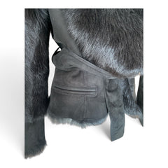 Balmain Lambskin Shearling Belted Jacket – Black – Size 38