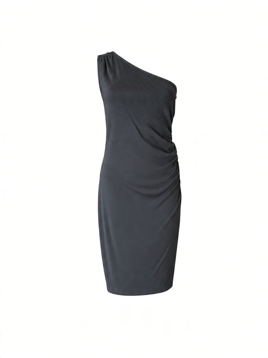 Banana Republic Black One-Shoulder Ruched Bodycon Dress – Size 10
