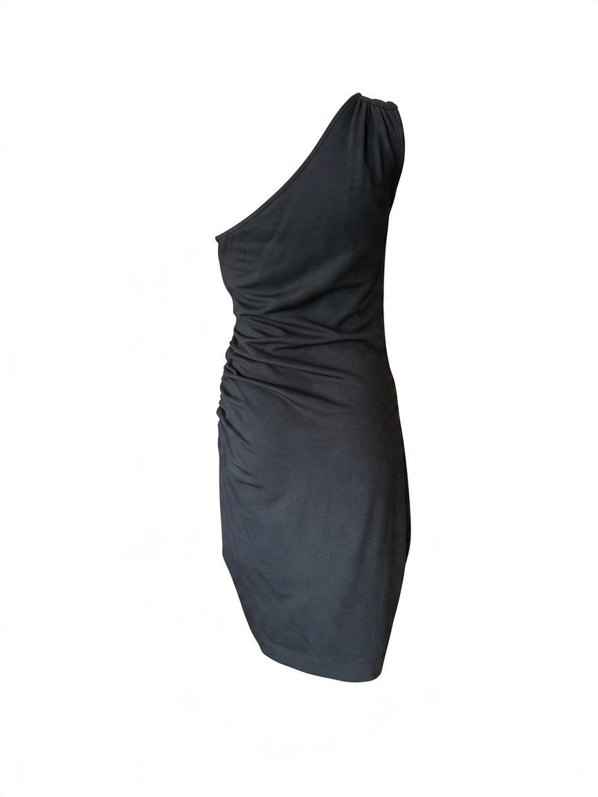 Banana Republic Black One-Shoulder Ruched Bodycon Dress – Size 10