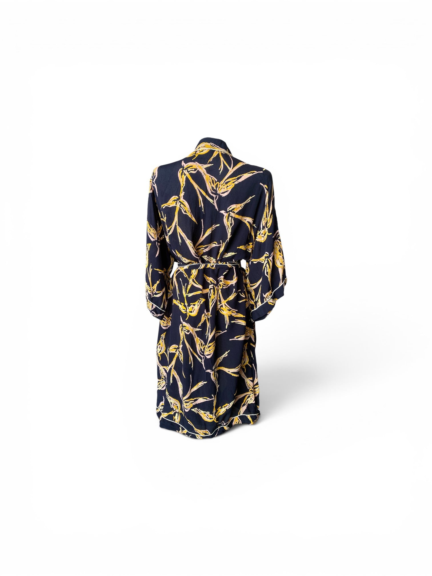 Beck Söndergaard Printed Kimono – Black & Yellow Leaf Print