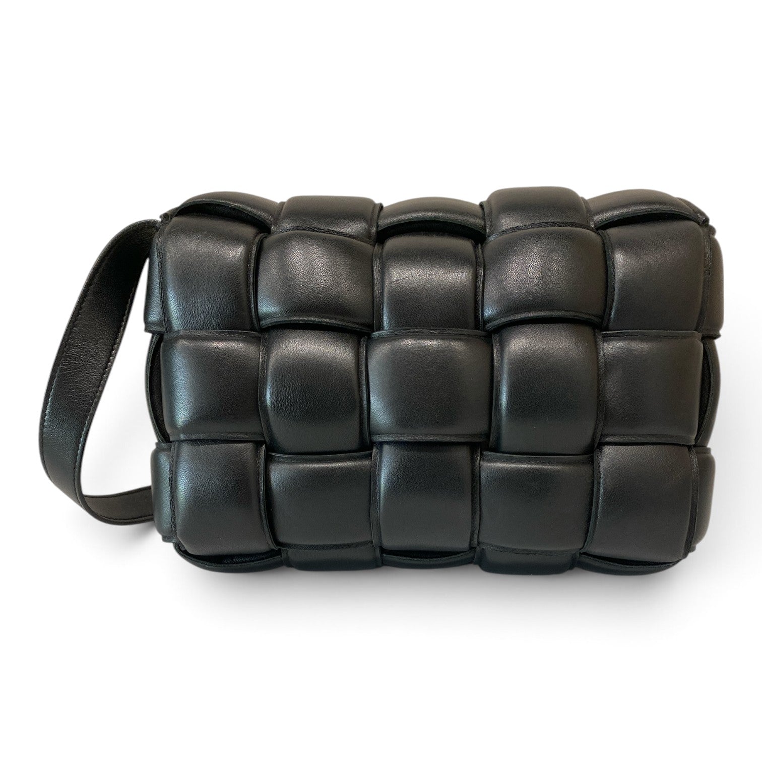 Bottega Veneta Padded Cassette Intrecciato Leather Shoulder Bag Black