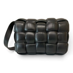 Bottega Veneta Padded Cassette Intrecciato Leather Shoulder Bag Black