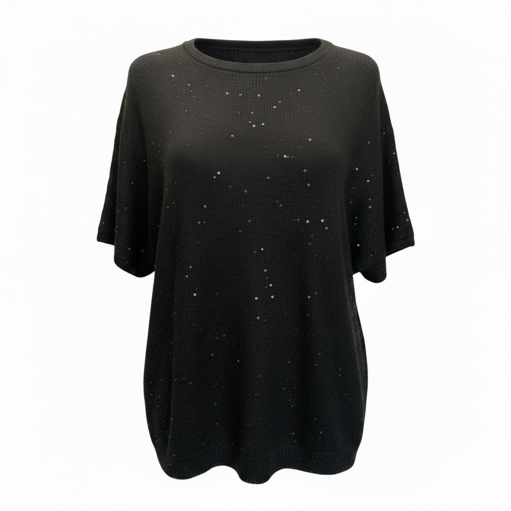 Brunello Cucinelli Sparkling Knit Top – Black – No Size Tag