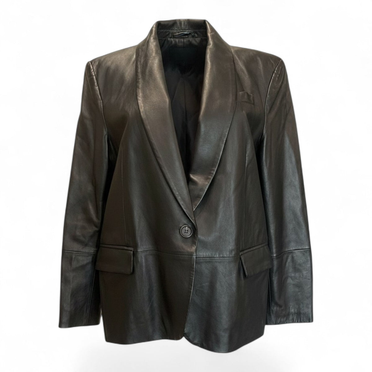 Brunello Cucinelli Black Leather Blazer – Size 58