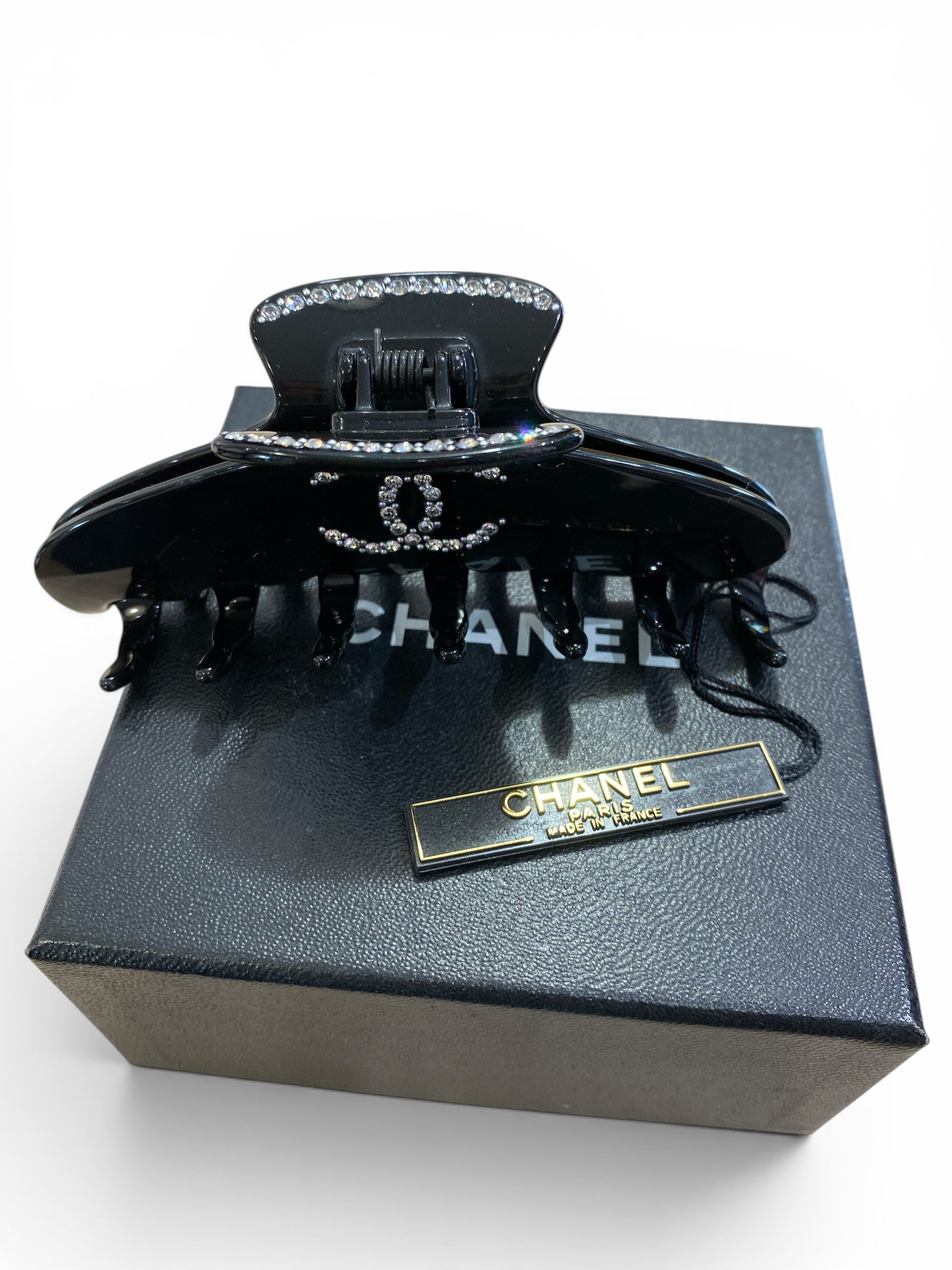 Chanel Crystal CC Resin Hair Clip – Black - With Box and Dust Bag