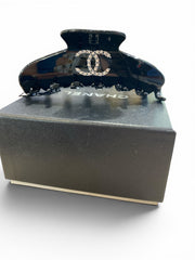 Chanel Crystal CC Resin Hair Clip – Black - With Box and Dust Bag