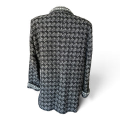 Chanel Long Tweed Jacket – Black, Silver & White – Size 44