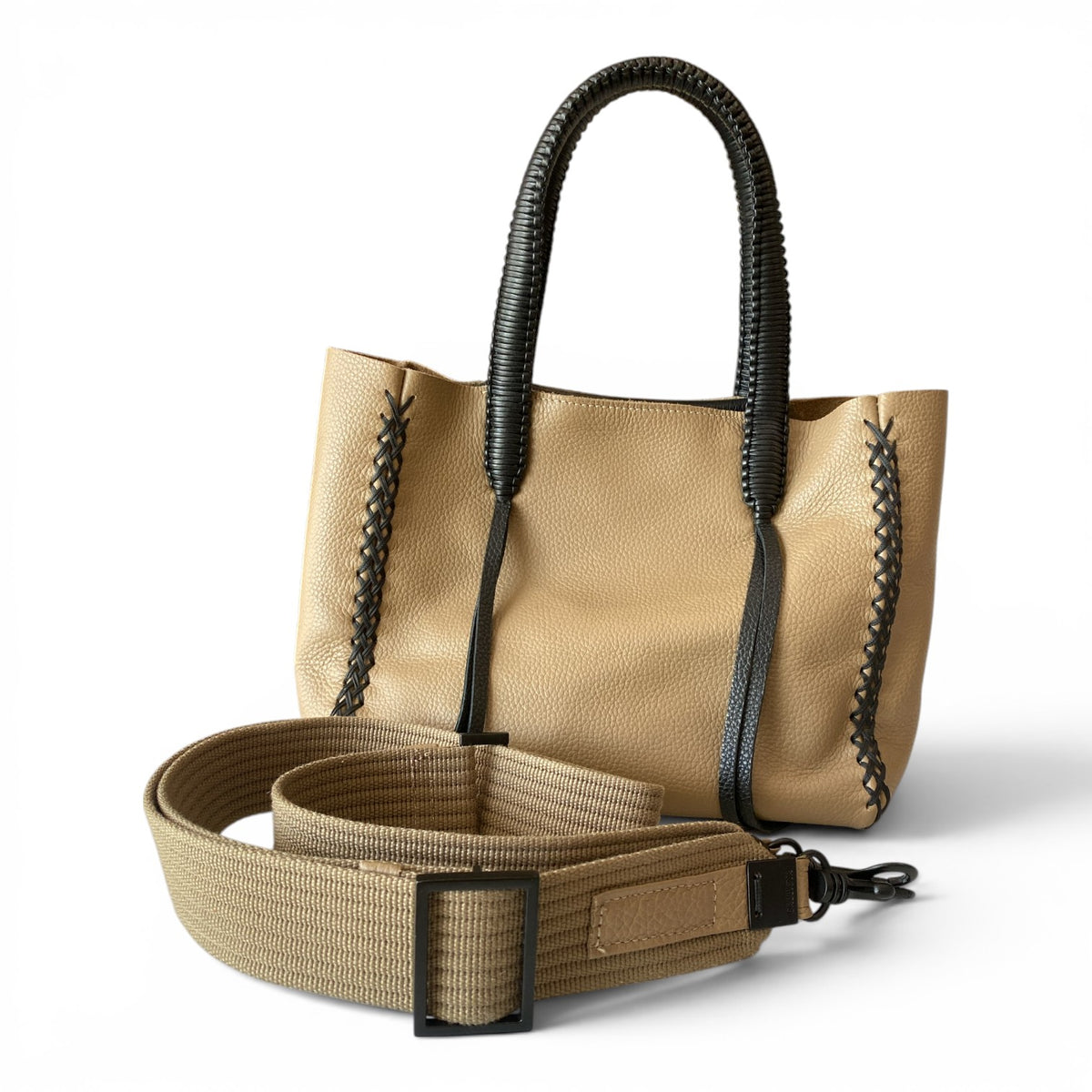 Callista Crafts Mini Tote Bag – Beige & Black – Leather