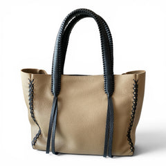 Callista Crafts Mini Tote Bag – Beige & Black – Leather