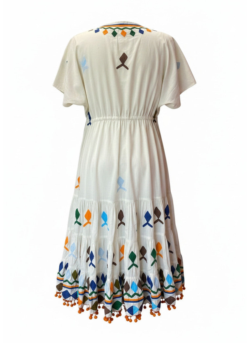 Camilla Embroidered Fish Motif Dress – Beige &amp; Multicolor – Size Unspecified