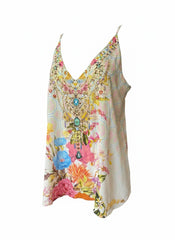 Camilla Embellished Floral Silk Cami Top
