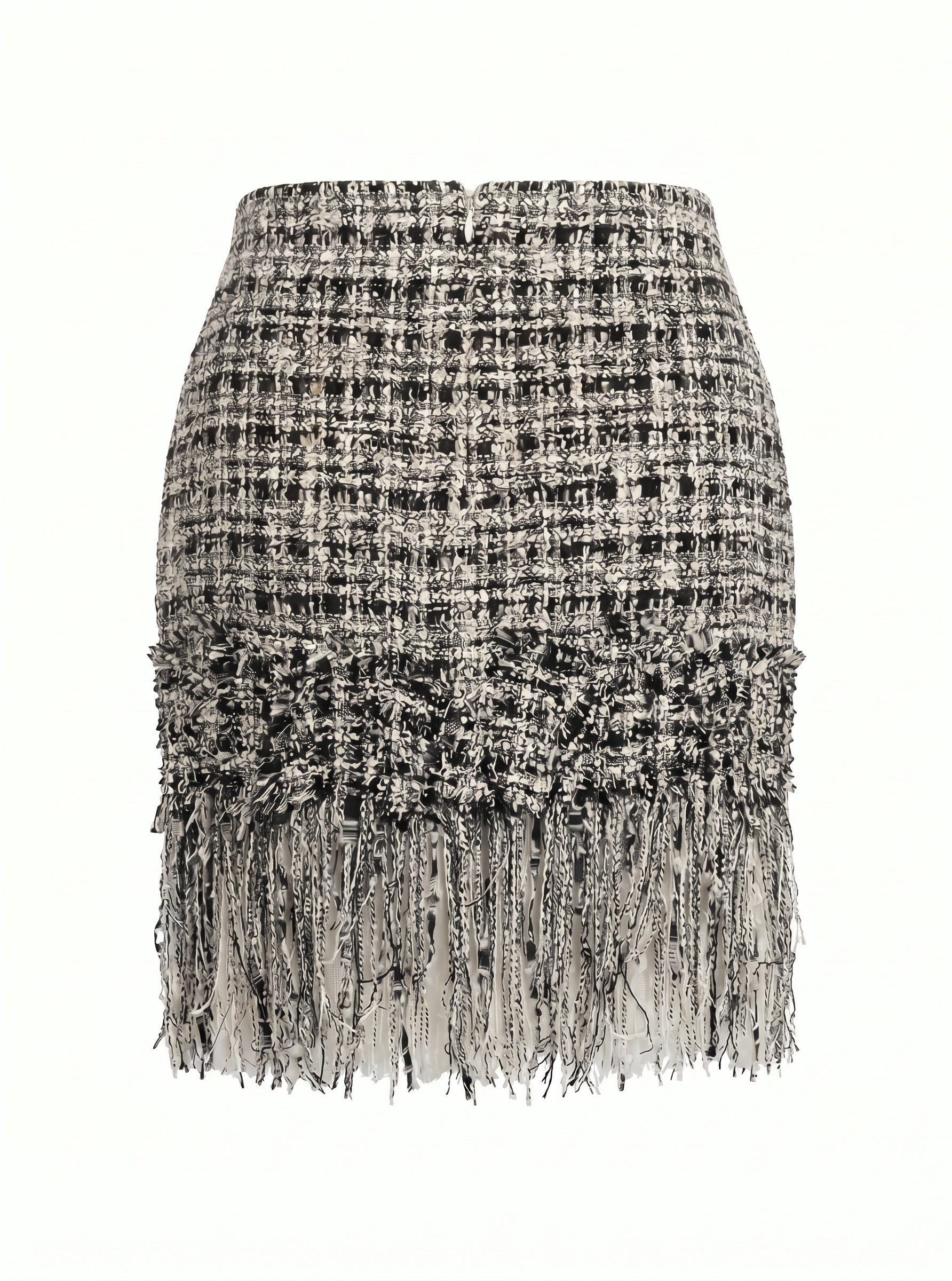 Chanel Black & White Tweed Fringe Skirt - Size 44