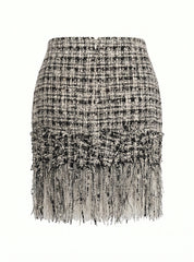 Chanel Black & White Tweed Fringe Skirt - Size 44