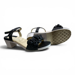 Chanel Camellia Black Leather Block Heel Sandals – Size 41