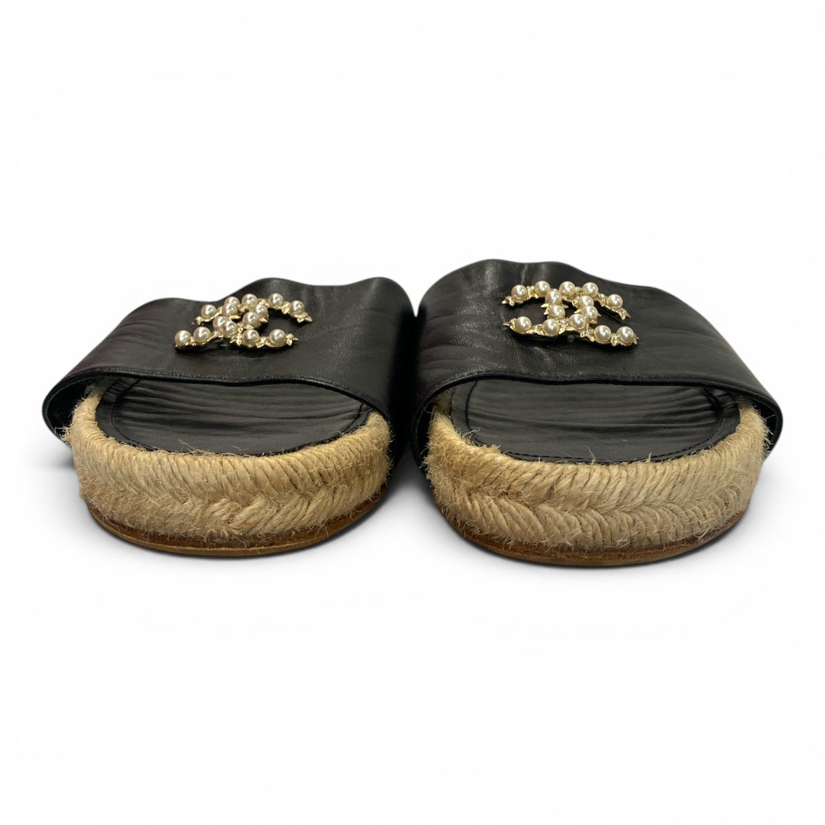 Chanel Pearl CC Lambskin Espadrille Slides - Size 38