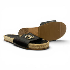 Chanel Pearl CC Lambskin Espadrille Slides - Size 38