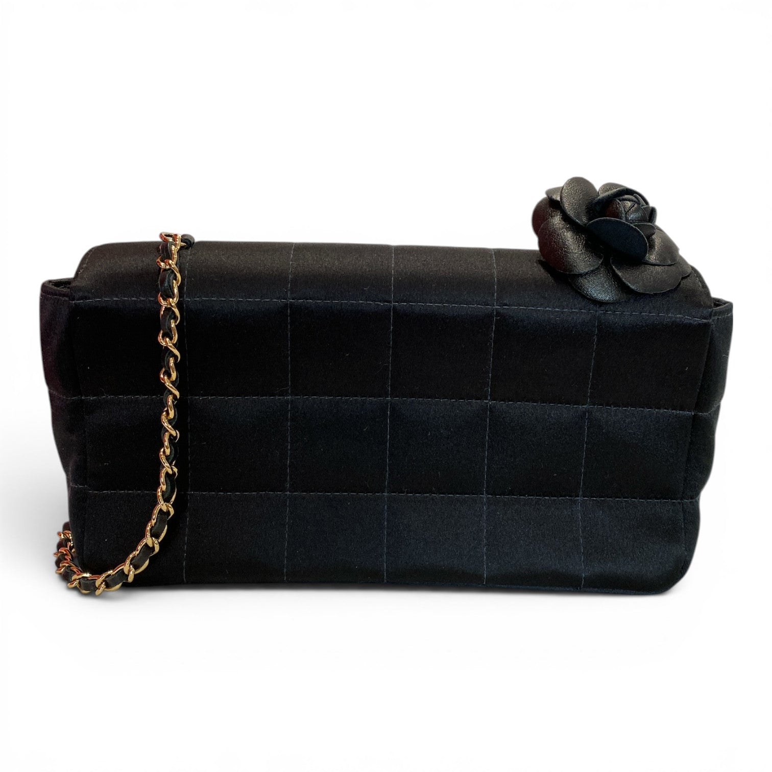 Chanel Satin Chocolate Bar Quilted Camellia Mini Flap Bag – Rare Early 2000s Vintage Chanel Bag