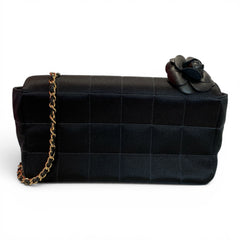 Chanel Satin Chocolate Bar Quilted Camellia Mini Flap Bag – Rare Early 2000s Vintage Chanel Bag