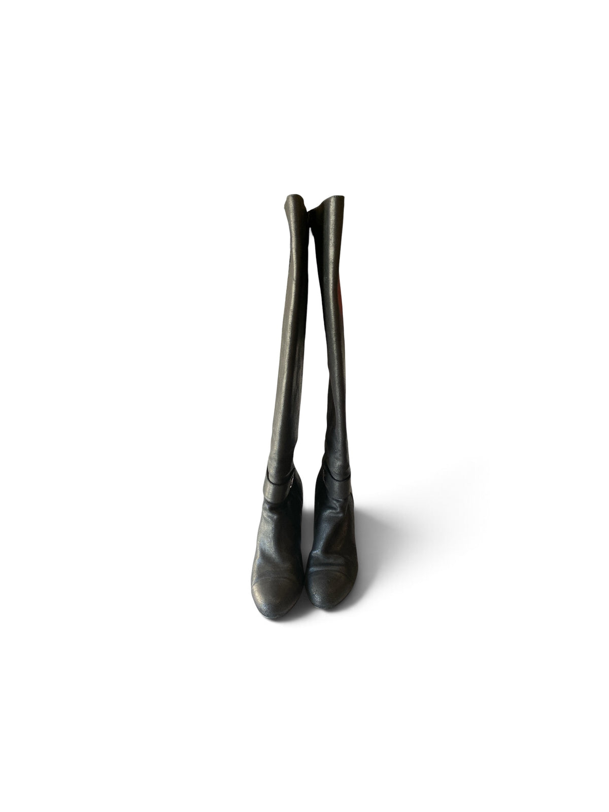 Chanel Black Leather Knee-High Boots with Block Heel – Size 40