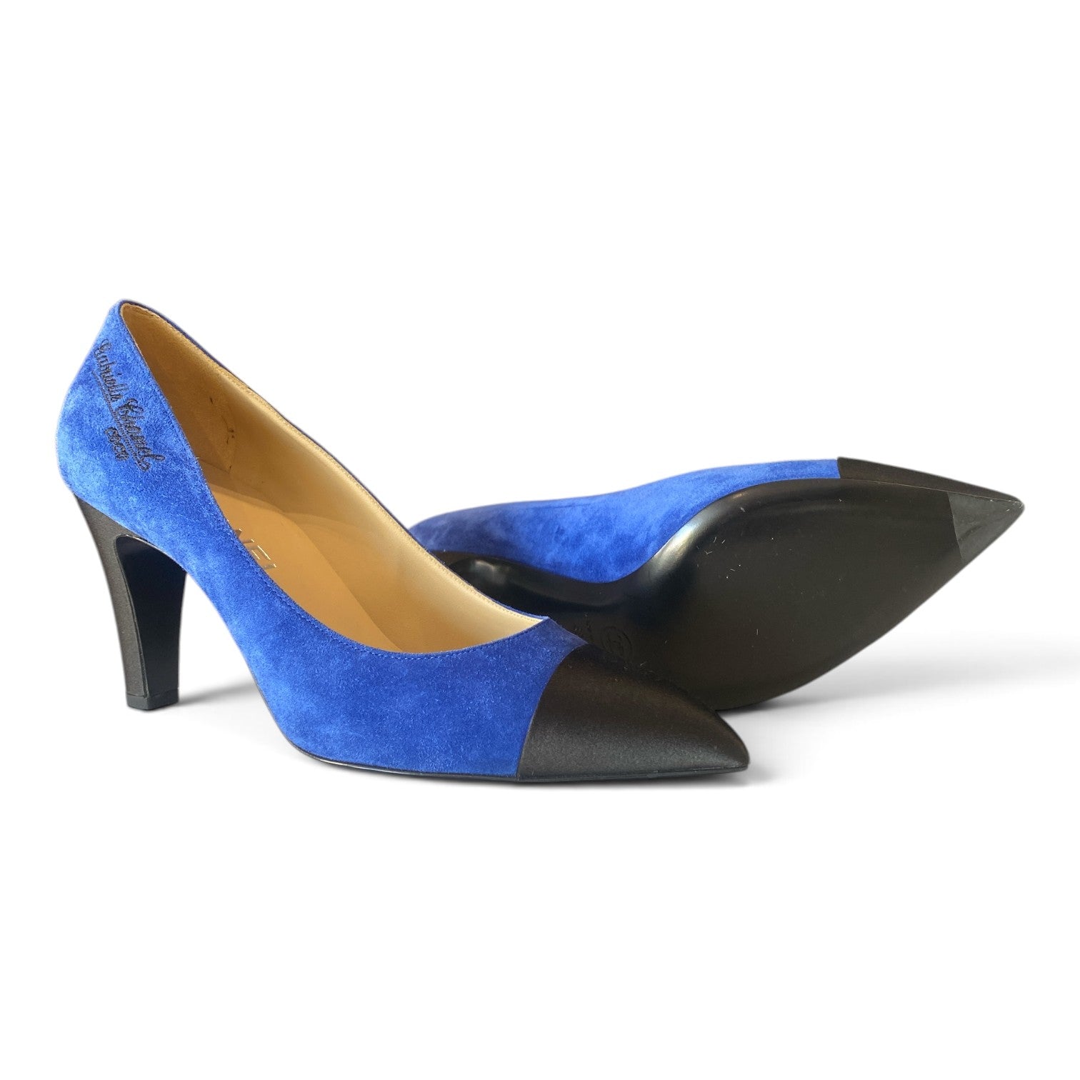 Chanel Two-Tone Suede Cap-Toe Pumps – Cobalt Blue & Black – Size 39