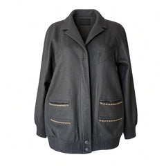 Chanel Cashmere Blouson Coat with Gold Chain Trim – Black – Size 42
