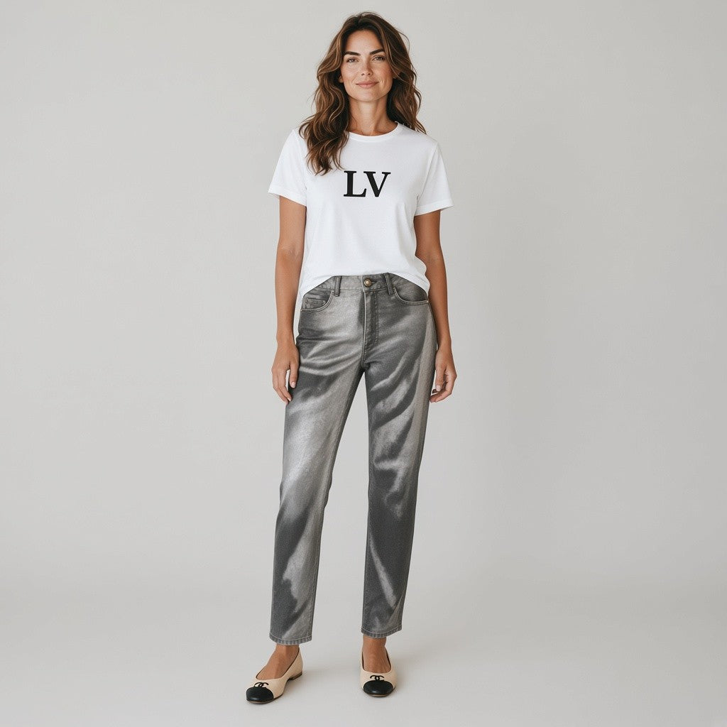 Chanel Metallic-Coated Jeans – Grey – Size 40