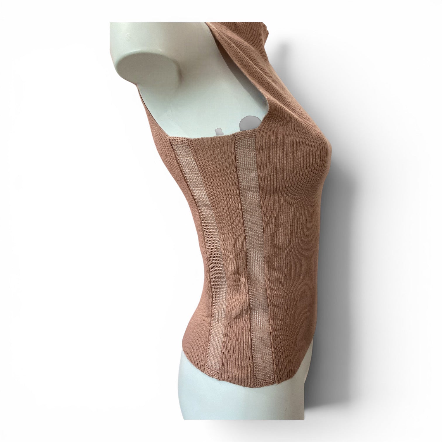 Chanel Pink Ribbed Knit Sleeveless Top with CC Logo