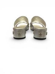 Chanel Silver Leather Star Embellished Slide Sandals - Size 38.5