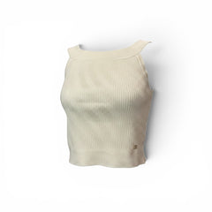 Chanel Off-Shoulder Ribbed Knit Top Ivory – Size 36 | Luxury Minimalist Summer Essential