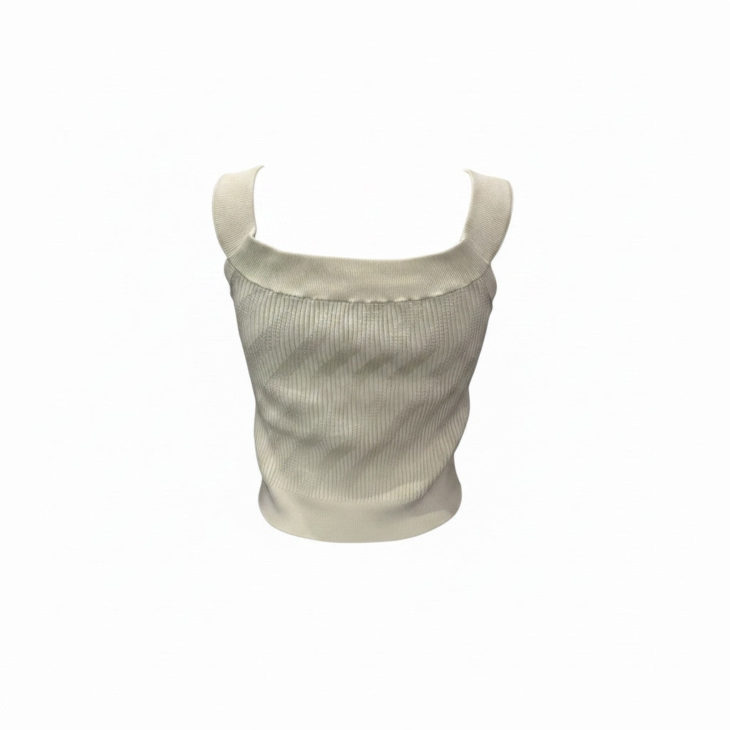 Chanel Off-Shoulder Ribbed Knit Top Ivory – Size 36 | Luxury Minimalist Summer Essential