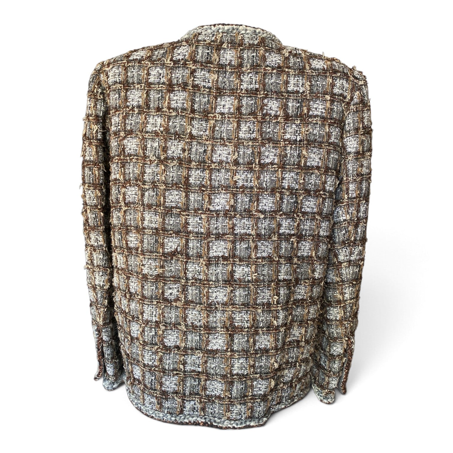 Chanel Tweed Jacket – Brown, Beige & Silver – Size 42