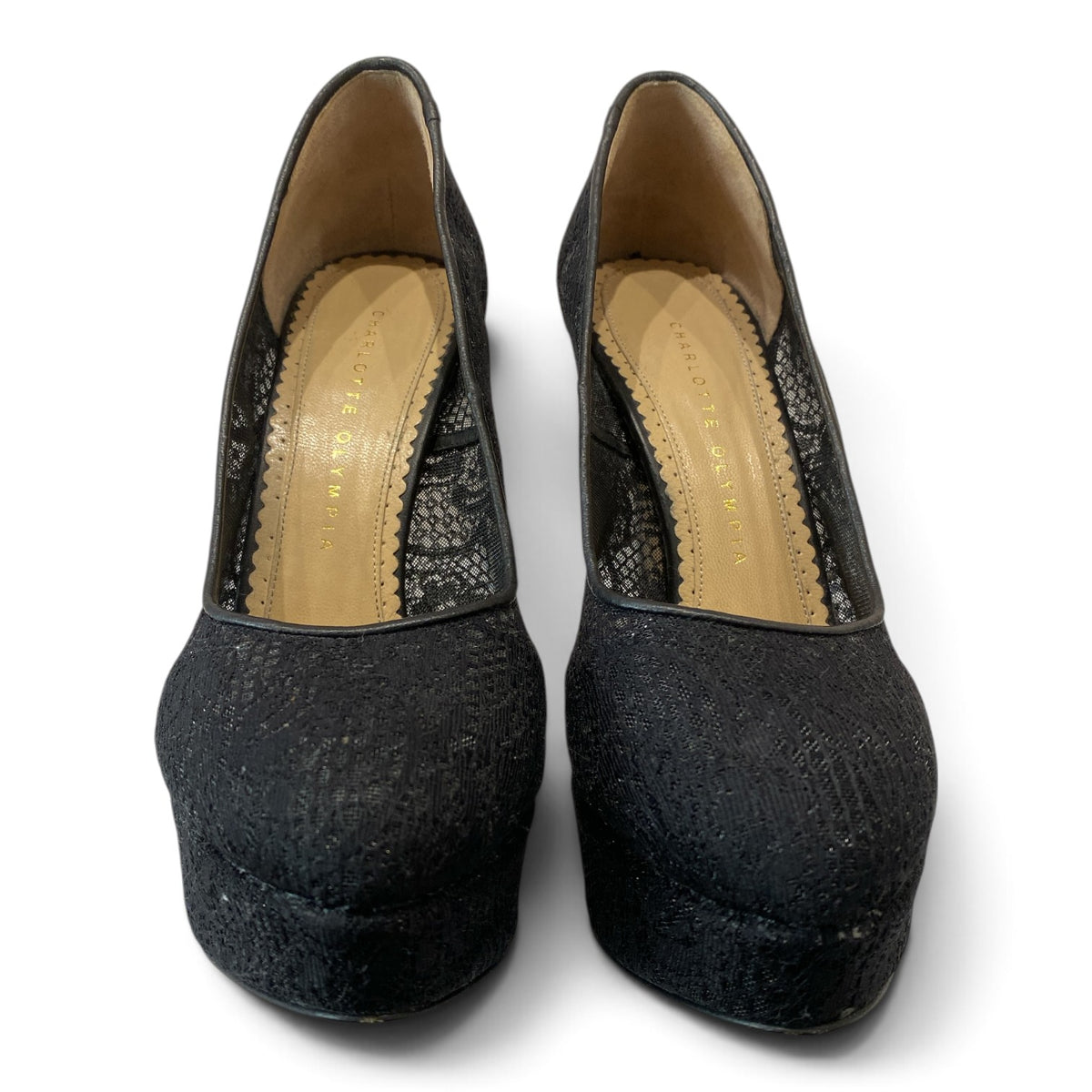 Charlotte Olympia Dolly Black Lace Platform Pumps – Size 37