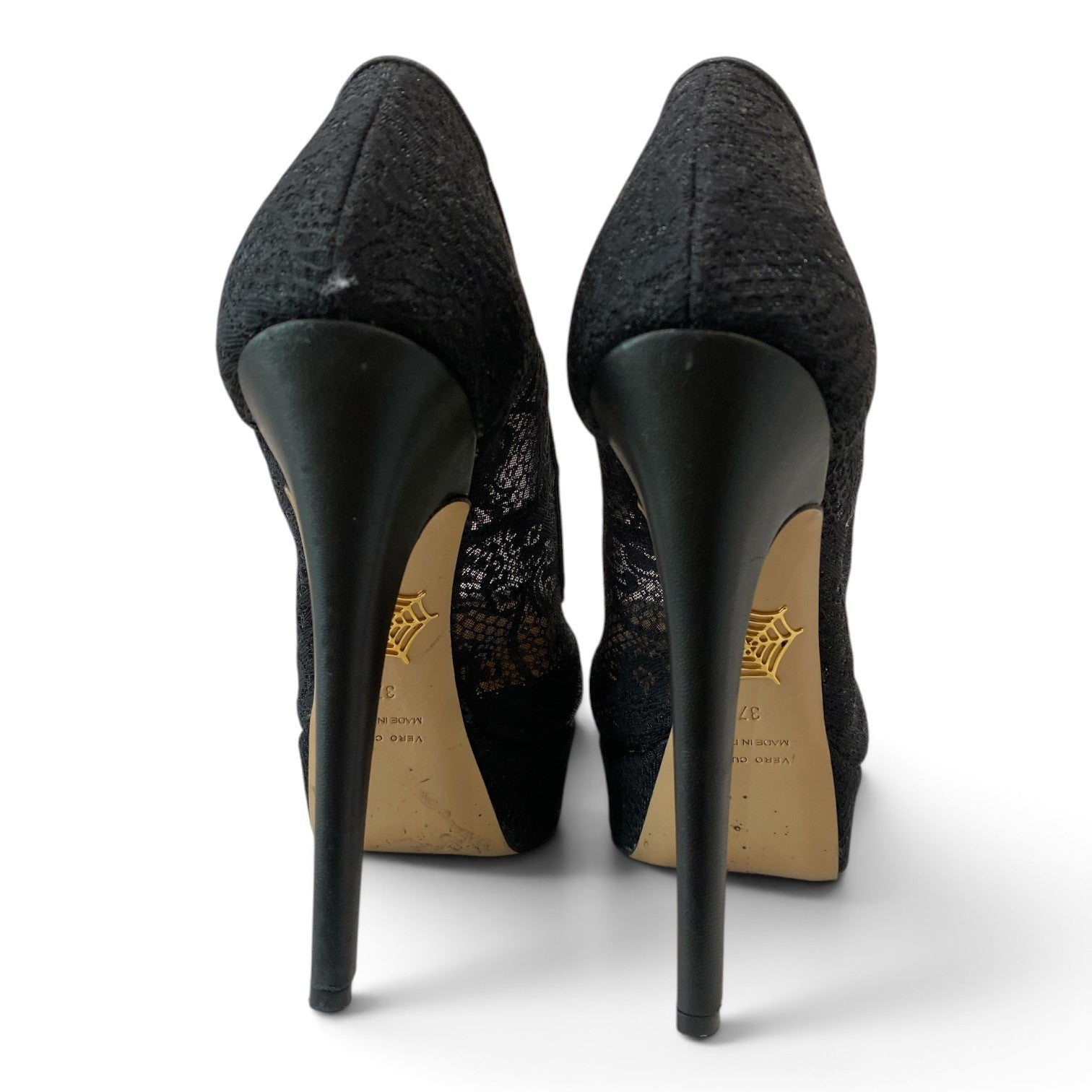 Charlotte Olympia Dolly Black Lace Platform Pumps – Size 37