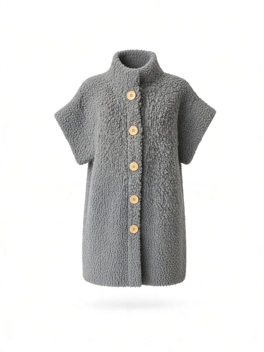 Chloé V6608 Grey Oversized Short-Sleeve Wool Coat – Size Small