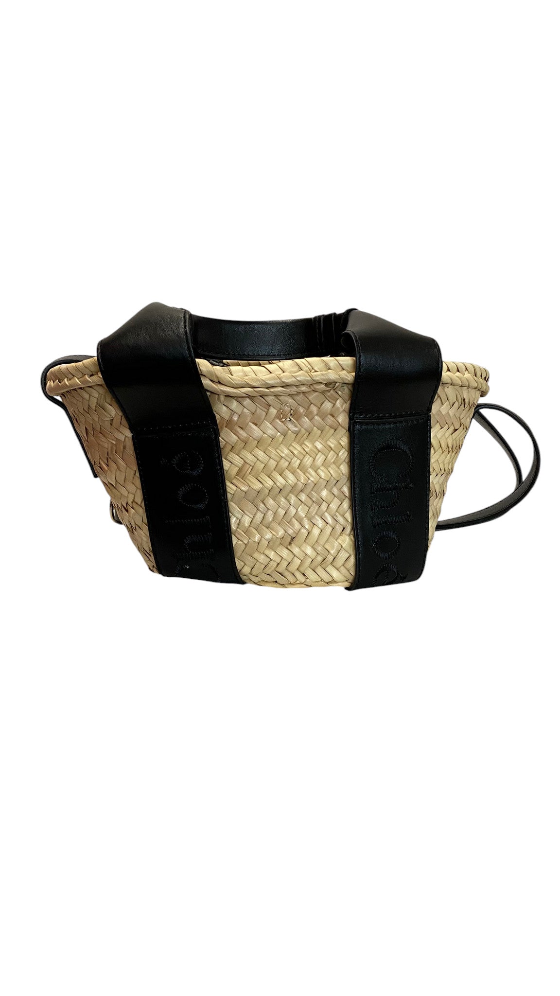 Chloé Raffia Bucket Bag Black Leather Trim Summer Designer Handbag