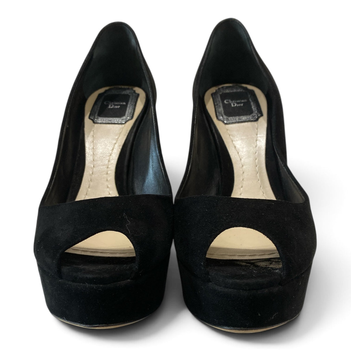 Christian Dior Black Suede Peep-Toe Platform Pumps – Size 37