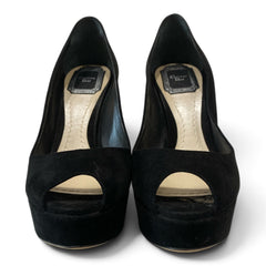 Christian Dior Black Suede Peep-Toe Platform Pumps – Size 37
