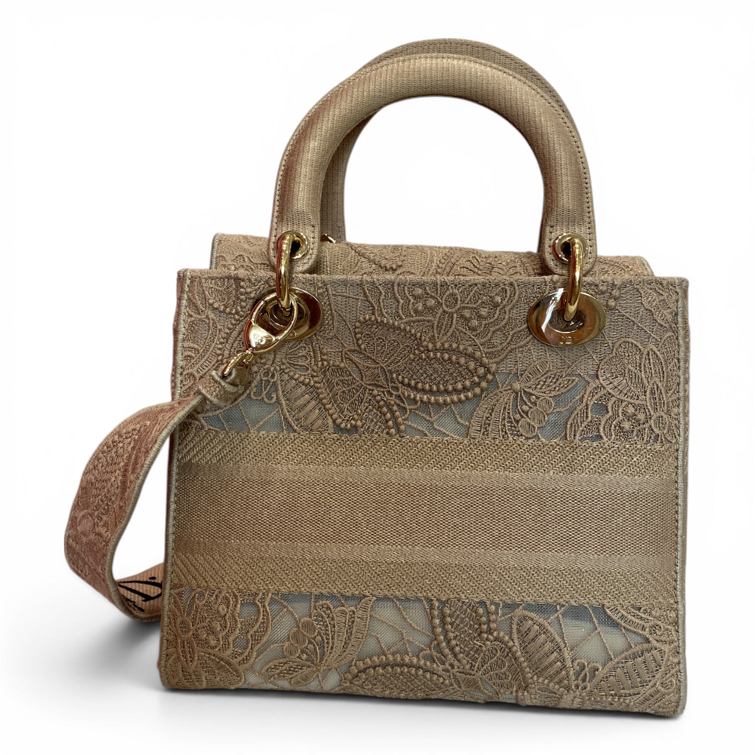 Christian Dior Medium Lady D-Lite Bag – Beige Lace Embroidered Macramé Bag – Rare Collector Piece